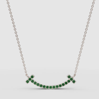 Emerald Curved Smile Bar Pendant Necklace - Three