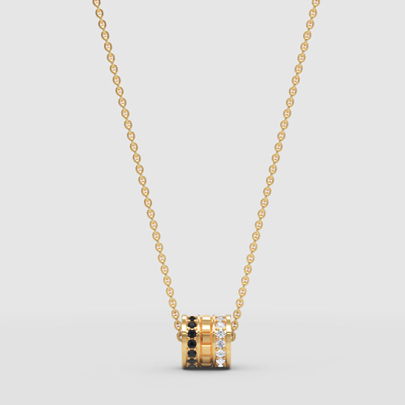 Minimal Black Gemstone Barrel Pendant | Diamond Necklace In White Gold | Jebij - Three