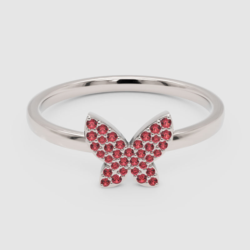 Ruby Butterfly Pav Ring In Rose Tone Finish - Six
