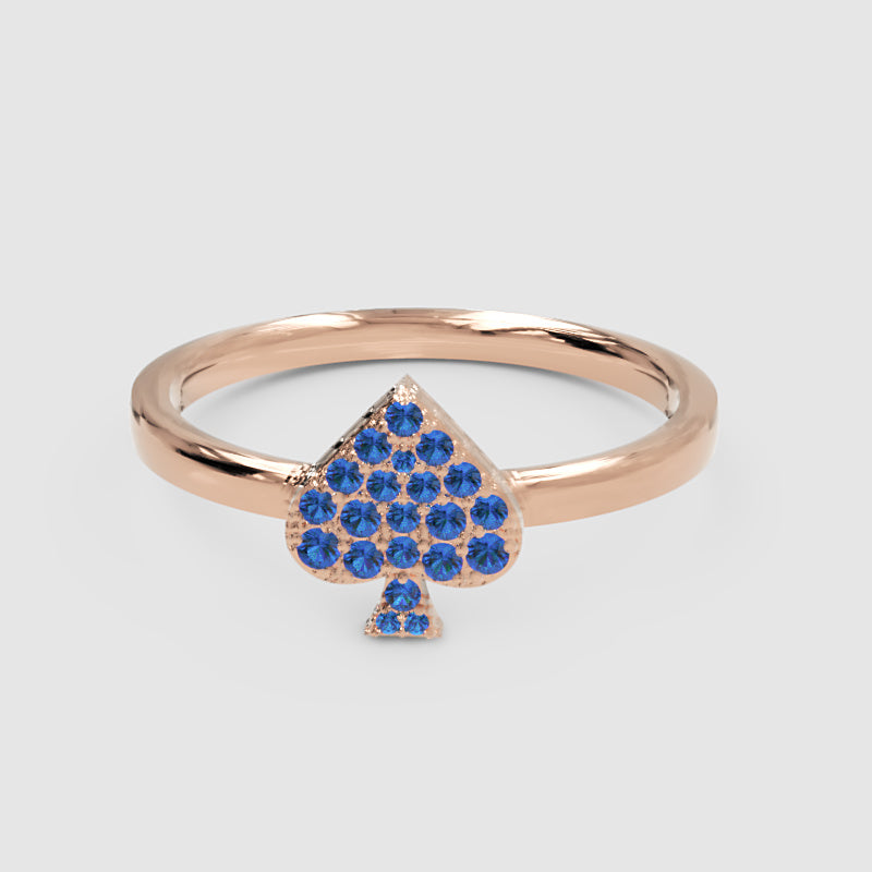 Blue Sapphire Spade Stackable Ring With Pav Setting - Six