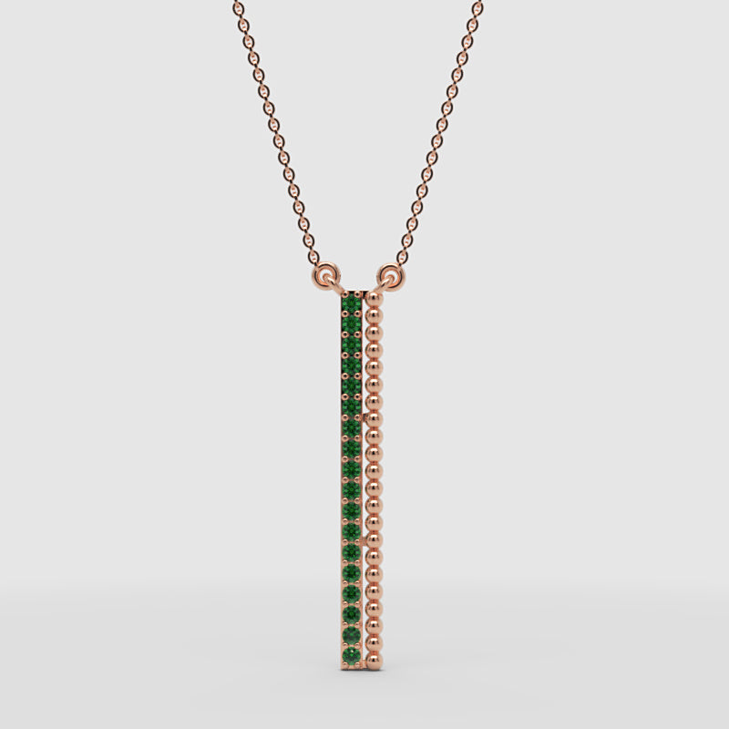 Emerald Vertical Bar Pendant Necklace With Beaded Detail - Three
