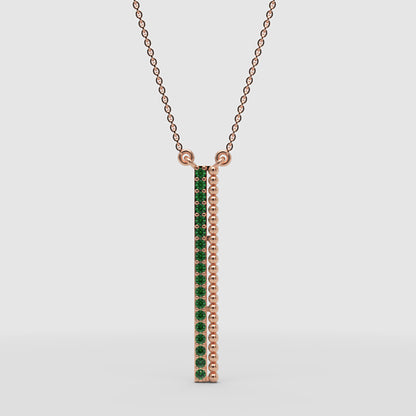 Emerald Vertical Bar Pendant Necklace With Beaded Detail - Three