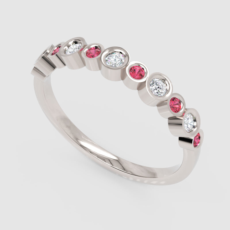 Alternating Pink And White Bezel Set Stackable Ring - Six