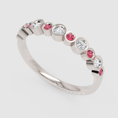 Alternating Pink And White Bezel Set Stackable Ring - Six