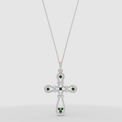 Emerald And Crystal Ornate Cross Pendant Necklace - Three