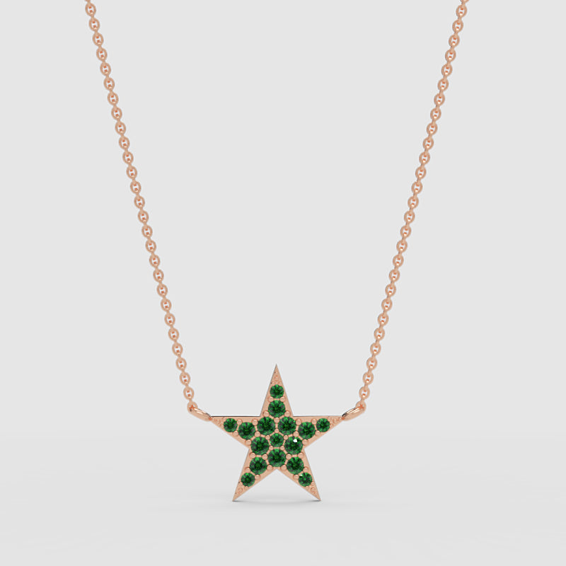 Emerald Pav Star Pendant Necklace - Three