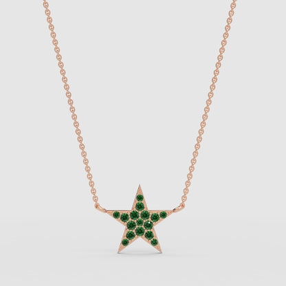 Emerald Pav Star Pendant Necklace - Three