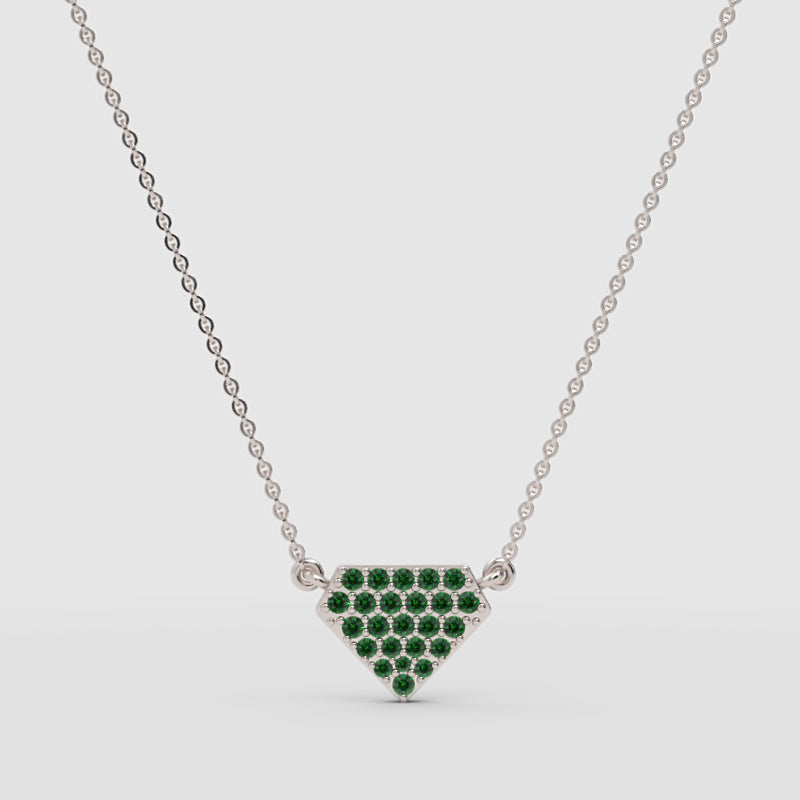 Emerald Pav Triangle Pendant Necklace - Three