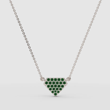 Emerald Pav Triangle Pendant Necklace - Three
