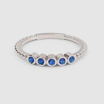 Blue Sapphire Bezel Half Band Ring in Rose Gold – Minimal 5 Stone Stackable Ring | Jebij