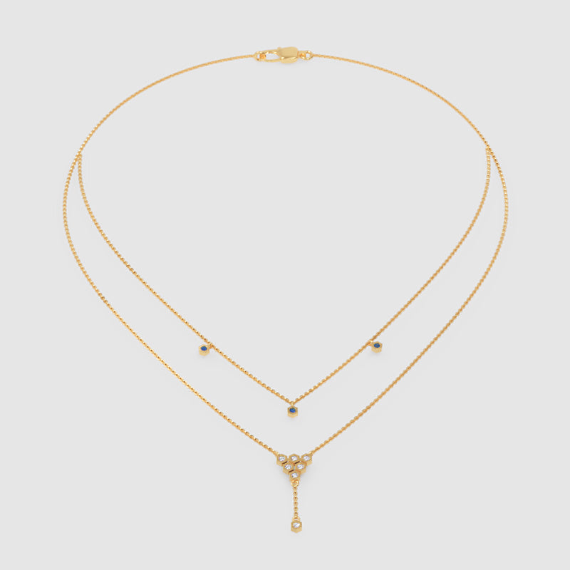 Layered Blue Sapphire And Diamond Honeycomb Ynecklace - Six