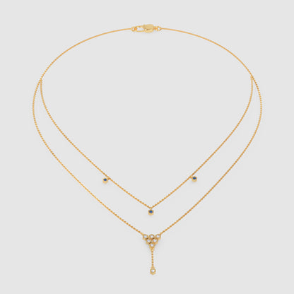 Layered Blue Sapphire And Diamond Honeycomb Ynecklace - Six