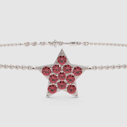 Ruby Star Pendant Bracelet With Double Chain Design - Six