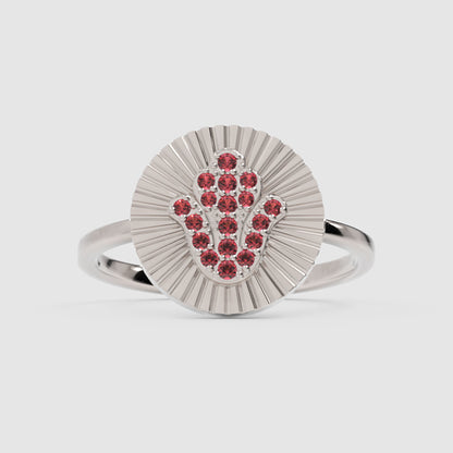 Ruby Hamsa Hand Disc Ring With Sunburst Detail - Six