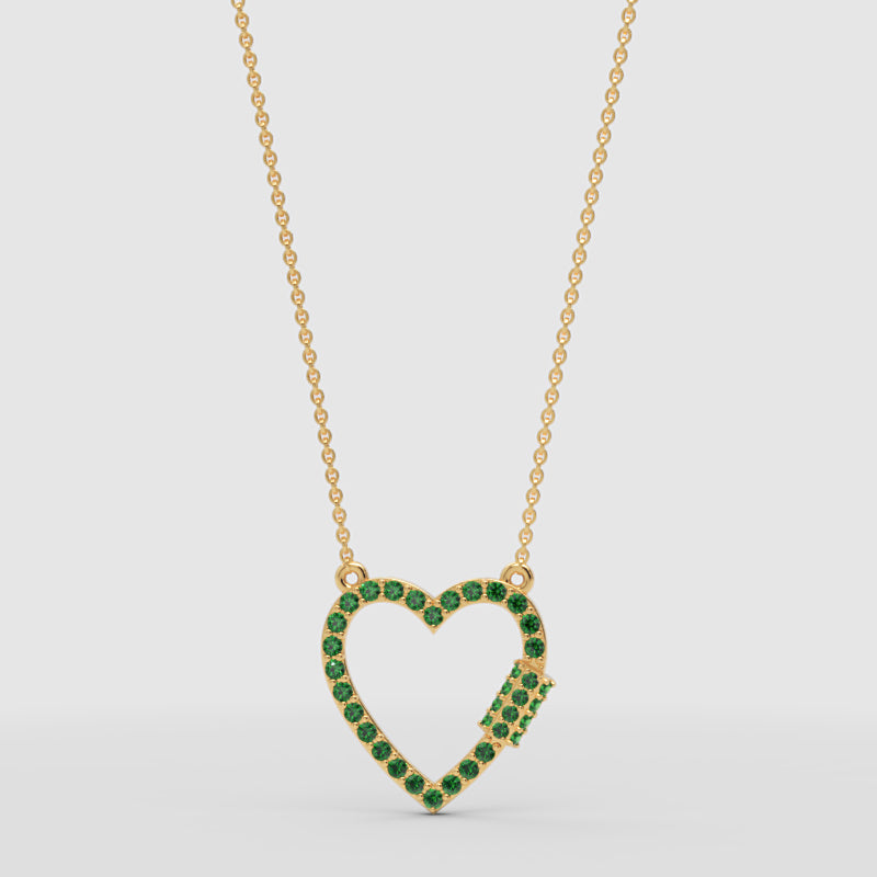 Lab-Grown Emerald Open Heart Necklace In Rose Gold | Elegant Pave Pendant With Adjustable 16–17 Inch Chain - Three