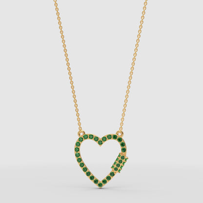 Lab-Grown Emerald Open Heart Necklace In Rose Gold | Elegant Pave Pendant With Adjustable 16–17 Inch Chain - Three