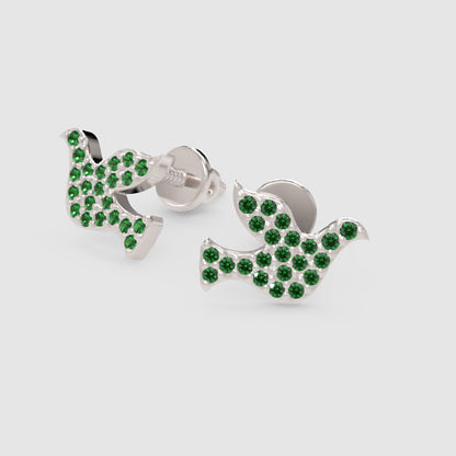 Emerald Pav Dachshund Dog Stud Earrings - Three