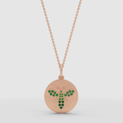 Emerald Butterfly Disc Pendant Necklace - Two