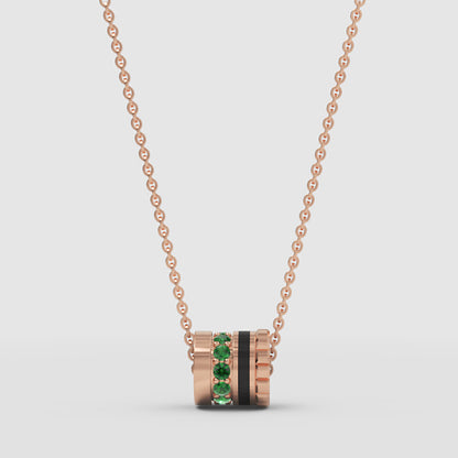 Emerald And Black Enamel Barrel Pendant Necklace - Three