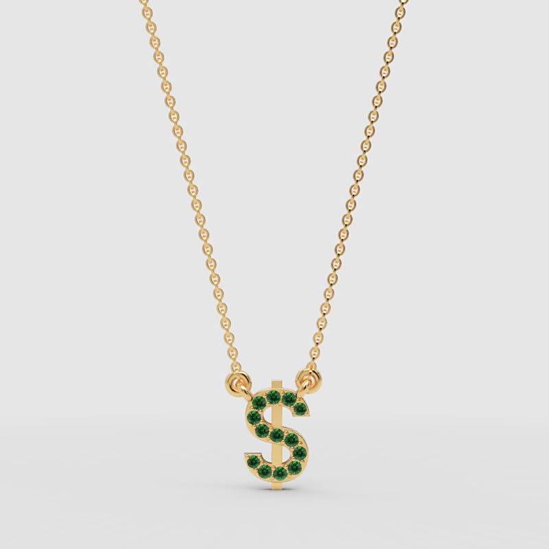 Emerald Dollar Sign Initial Pendant Necklace - Three