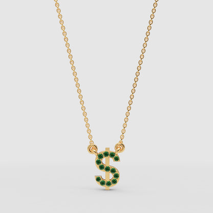 Emerald Dollar Sign Initial Pendant Necklace - Three