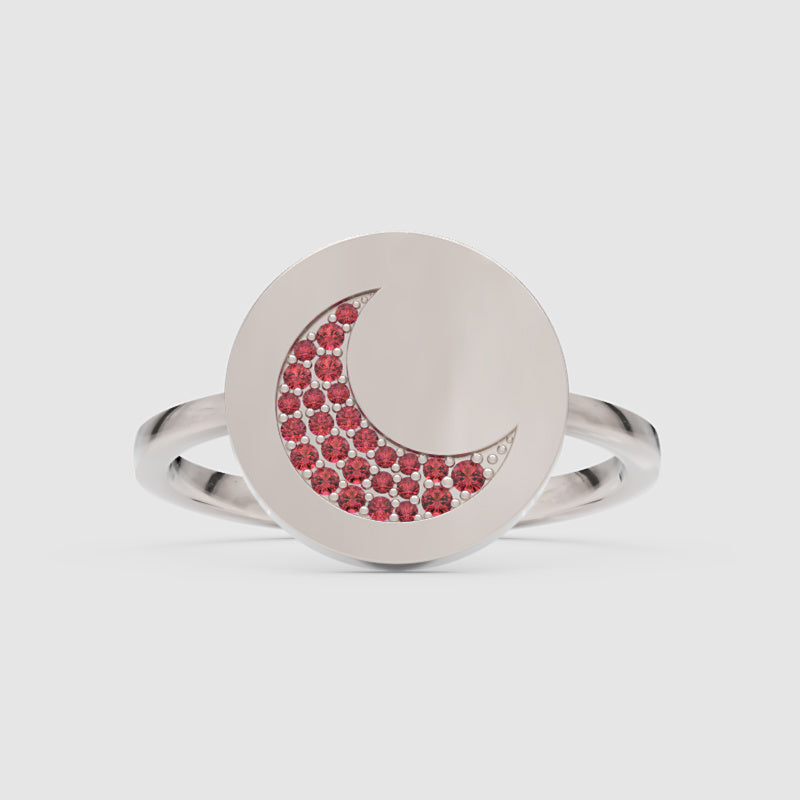 Ruby Crescent Moon Disc Ring - Six