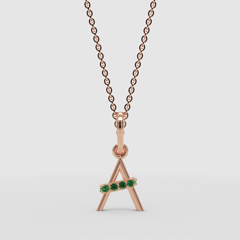 Emerald Initial Letter A Pendant Necklace - Three