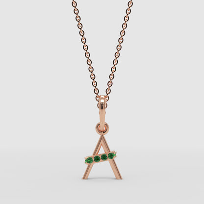 Emerald Initial Letter A Pendant Necklace - Three