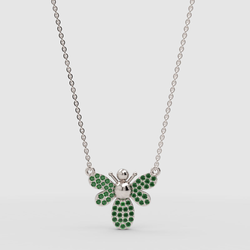 Emerald Bee Pendant Necklace With Chain - Three