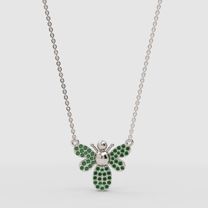 Emerald Bee Pendant Necklace With Chain - Three