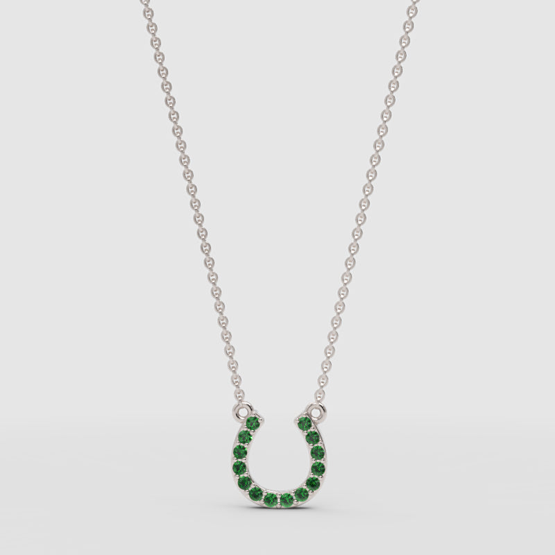Emerald Horseshoe Pendant Necklace With Chain - Three