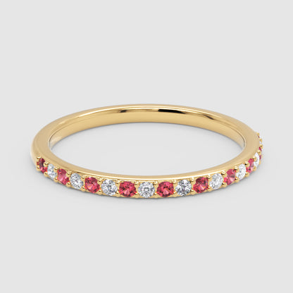 Ruby And Diamond Alternating Half Eternity Band Ring - Six