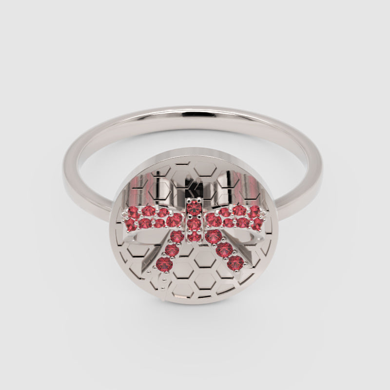 Honeycomb Bee Ring With Pink Gemstones  Rose Tone Disc Ring - Six