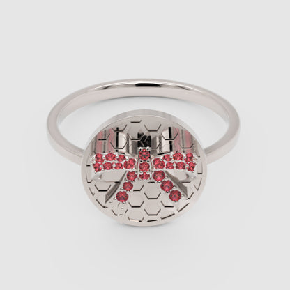 Honeycomb Bee Ring With Pink Gemstones  Rose Tone Disc Ring - Six