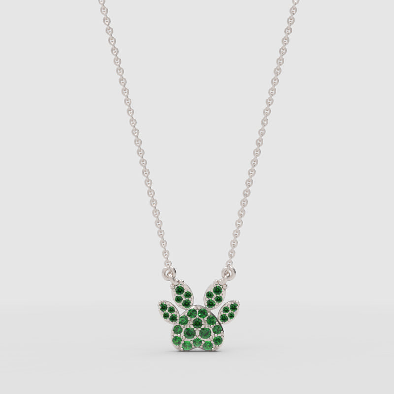Emerald Paw Print Pendant Necklace - Three