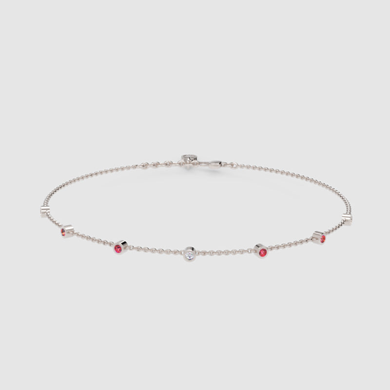 Delicate Chain Bracelet With Pink Gemstone Accents - Six