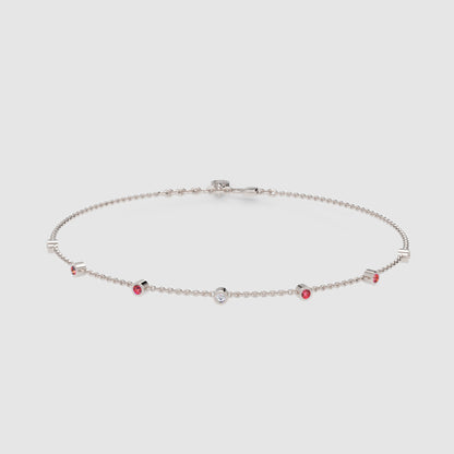 Delicate Chain Bracelet With Pink Gemstone Accents - Six
