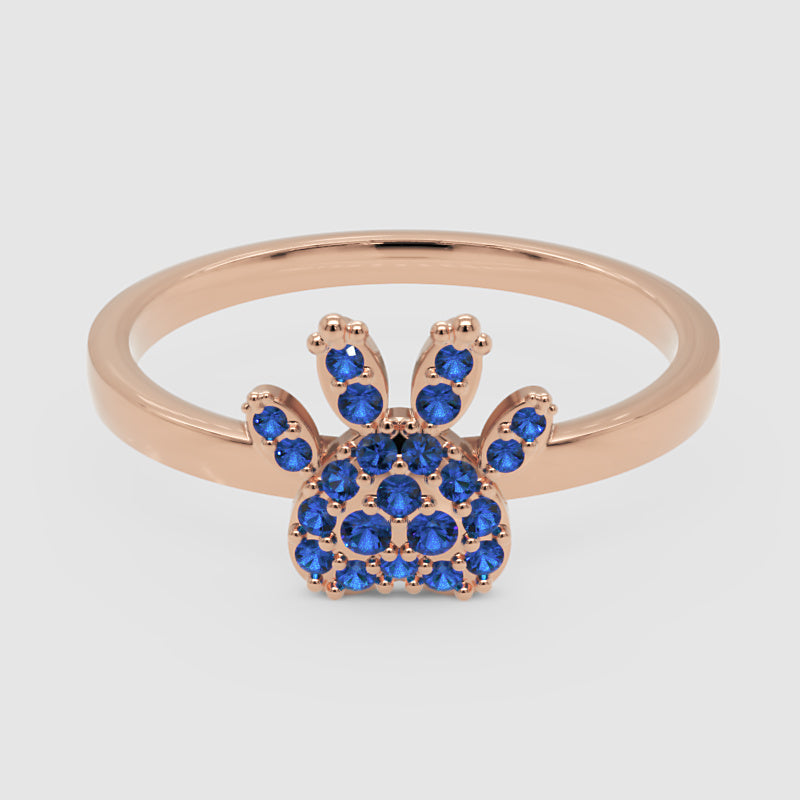 Blue Sapphire Paw Print Ring For Pet Lovers - Six