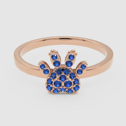 Blue Sapphire Paw Print Ring For Pet Lovers - Six
