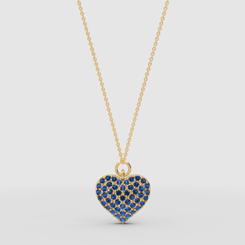 Lab-Grown Blue Sapphire Heart Pendant Necklace In Rose Gold | Adjustable 16–17 Inch Chain - Three