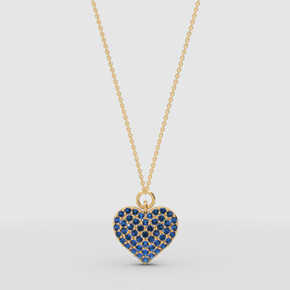 Lab-Grown Blue Sapphire Heart Pendant Necklace In Rose Gold | Adjustable 16–17 Inch Chain - Three