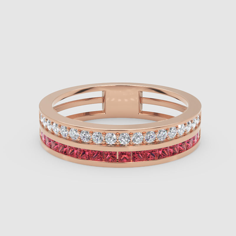 Ruby And Diamond Double Row Channel Set Band Ring - Six