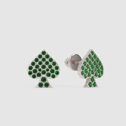 Emerald Pav Spade Stud Earrings With Screw Back Closure - Three
