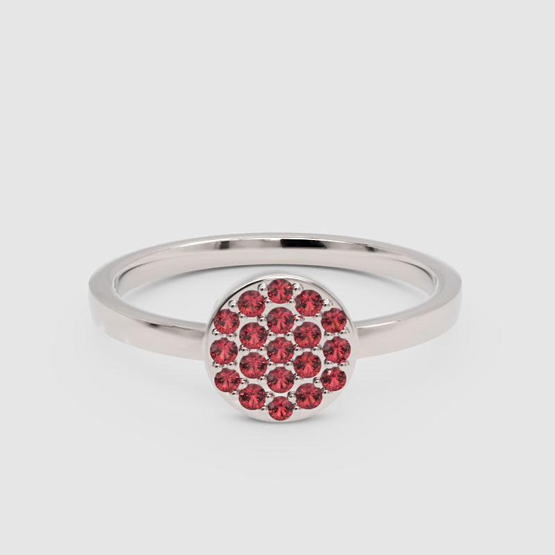 Red Garnet Pav Cluster Ring Rose Tone Stackable Band - Six
