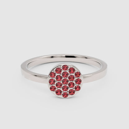 Red Garnet Pav Cluster Ring Rose Tone Stackable Band - Six