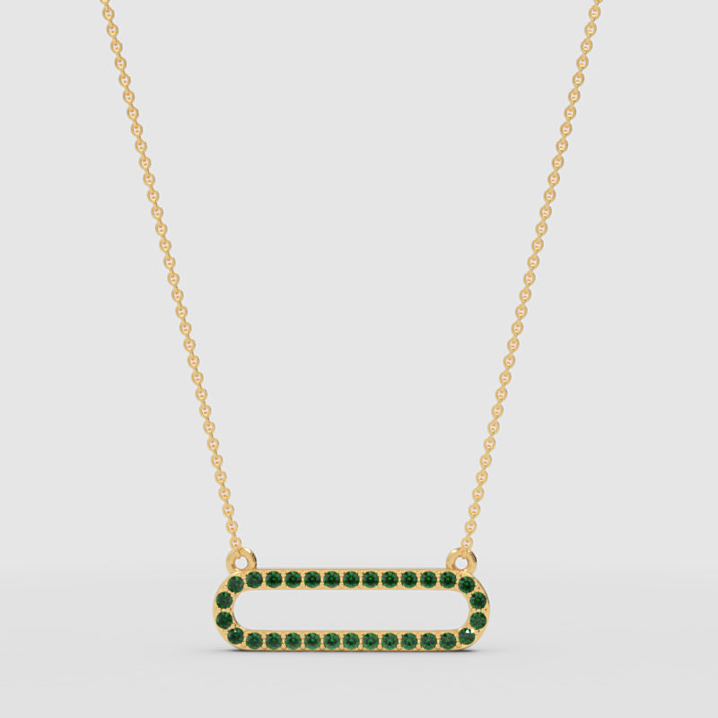 Lab-Grown Emerald Horizontal Link Pendant Necklace In Rose Gold | Minimal Modern Pave Design (16–17 Inch Adjustable) | Jebij - Three