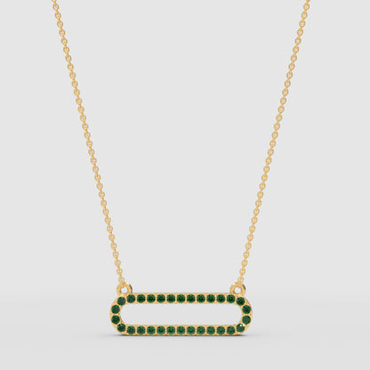 Lab-Grown Emerald Horizontal Link Pendant Necklace In Rose Gold | Minimal Modern Pave Design (16–17 Inch Adjustable) | Jebij - Three