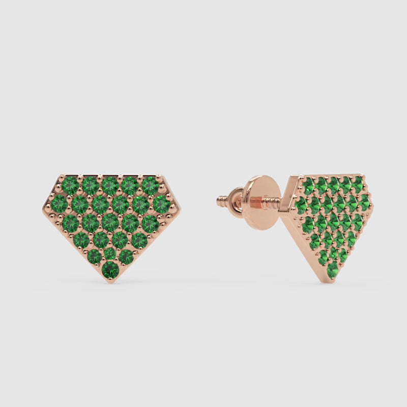 Emerald Pav Diamondshaped Stud Earrings - Three
