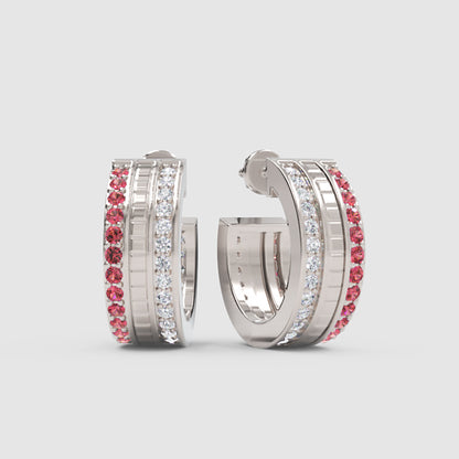 Ruby & Diamond Dual Row Hoop Earrings In Rose Gold – Luxury Festive Hoops | Jebij - Six