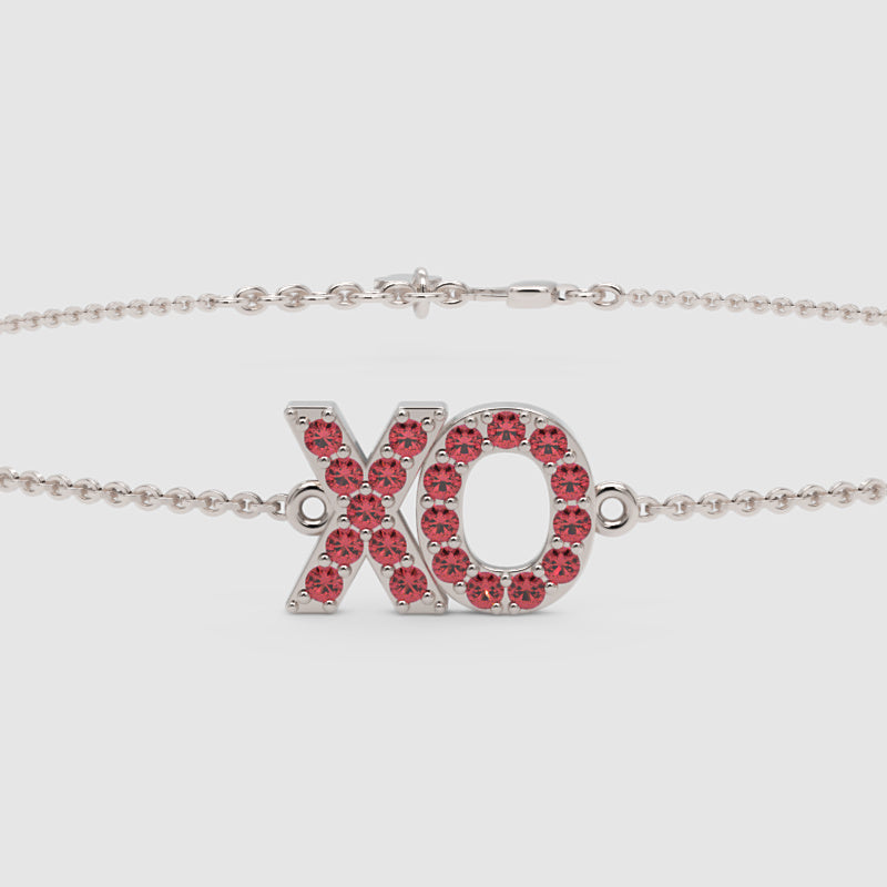 Xo Pink Crystal Bracelet With Adjustable Chain - Six
